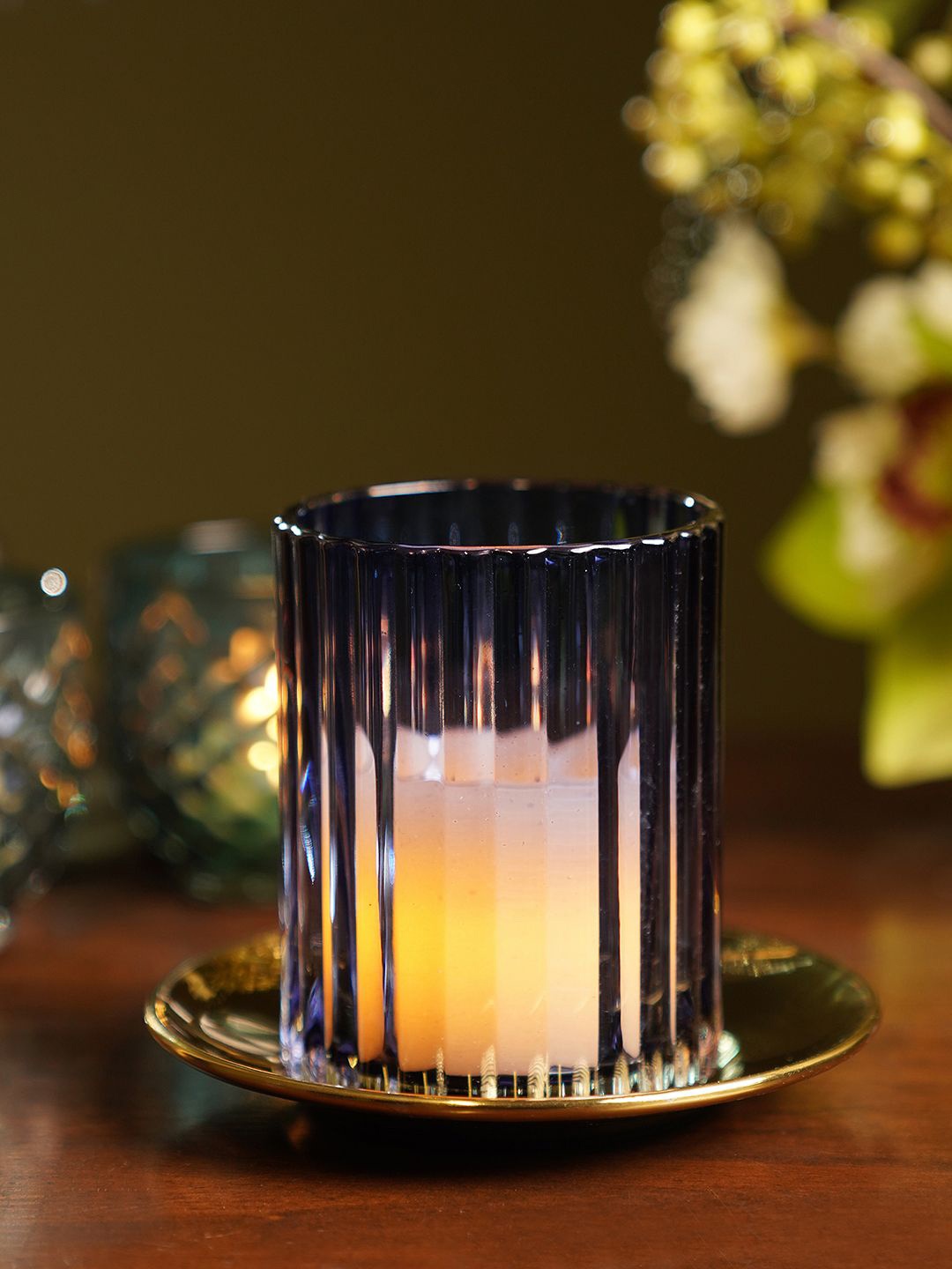

Pure Home and Living Blue & Gold-Toned Candle Holder