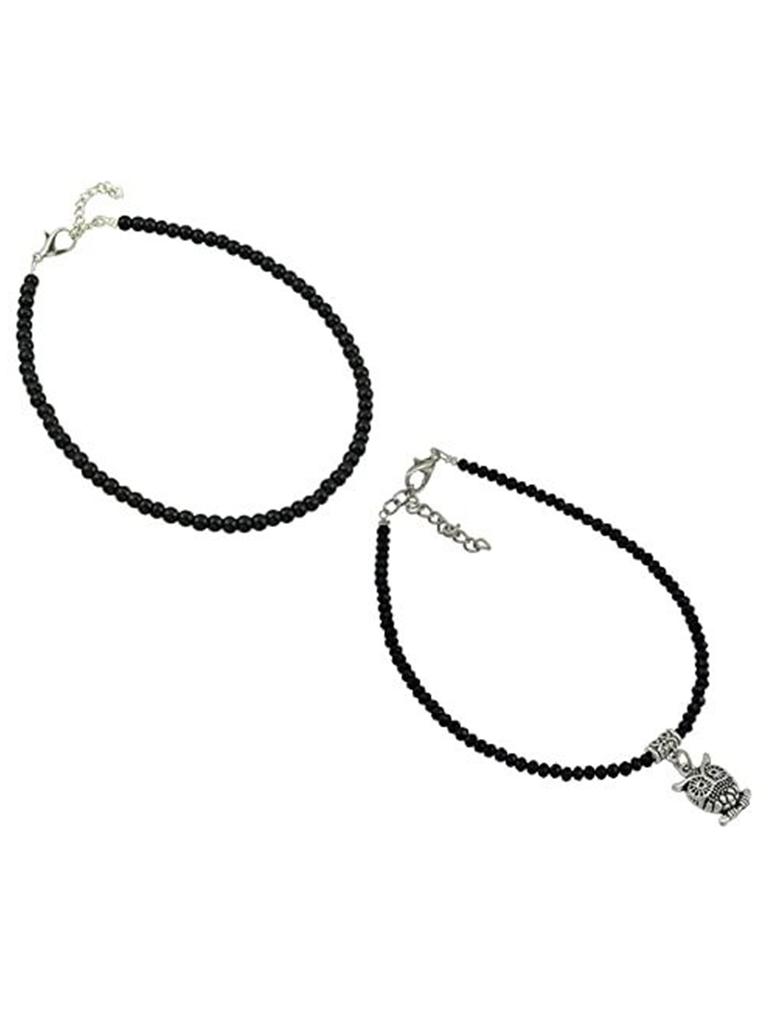 

HIGH TRENDZ Set Of 2 Single Leg Crystal Beaded Anklets, Black