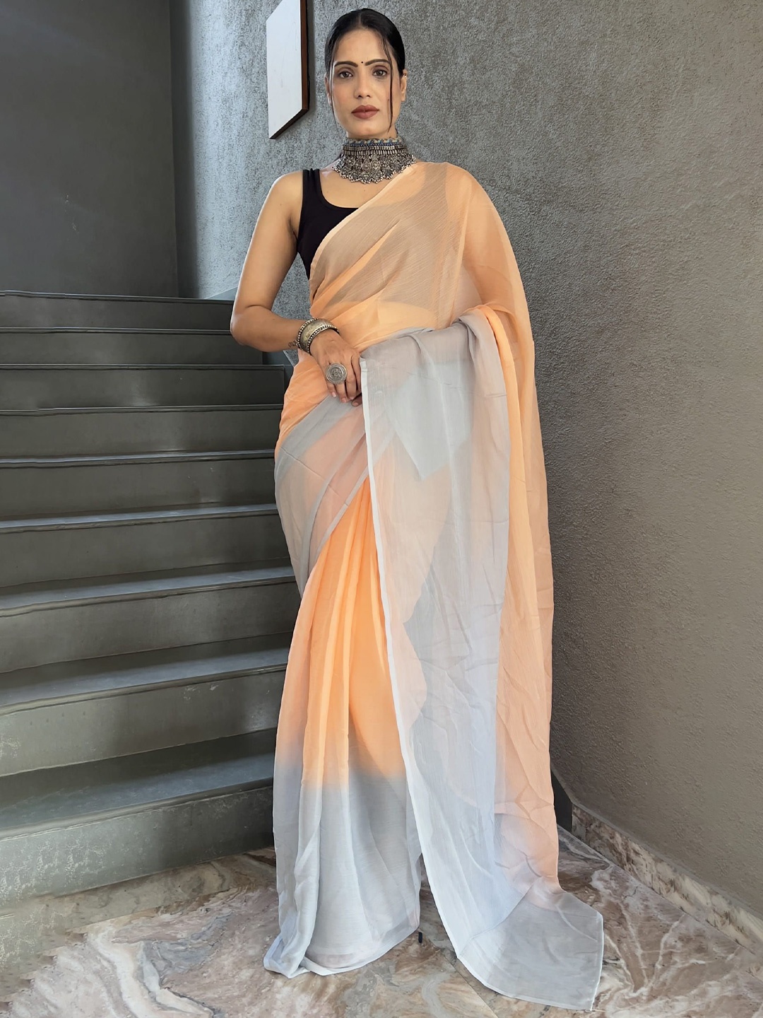 

KAYOMMI Pure Chiffon Ready to Wear Saree, Orange