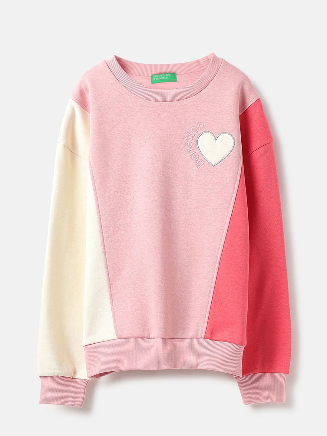 

United Colors of Benetton Girls Colourblocked Sweatshirt, Pink