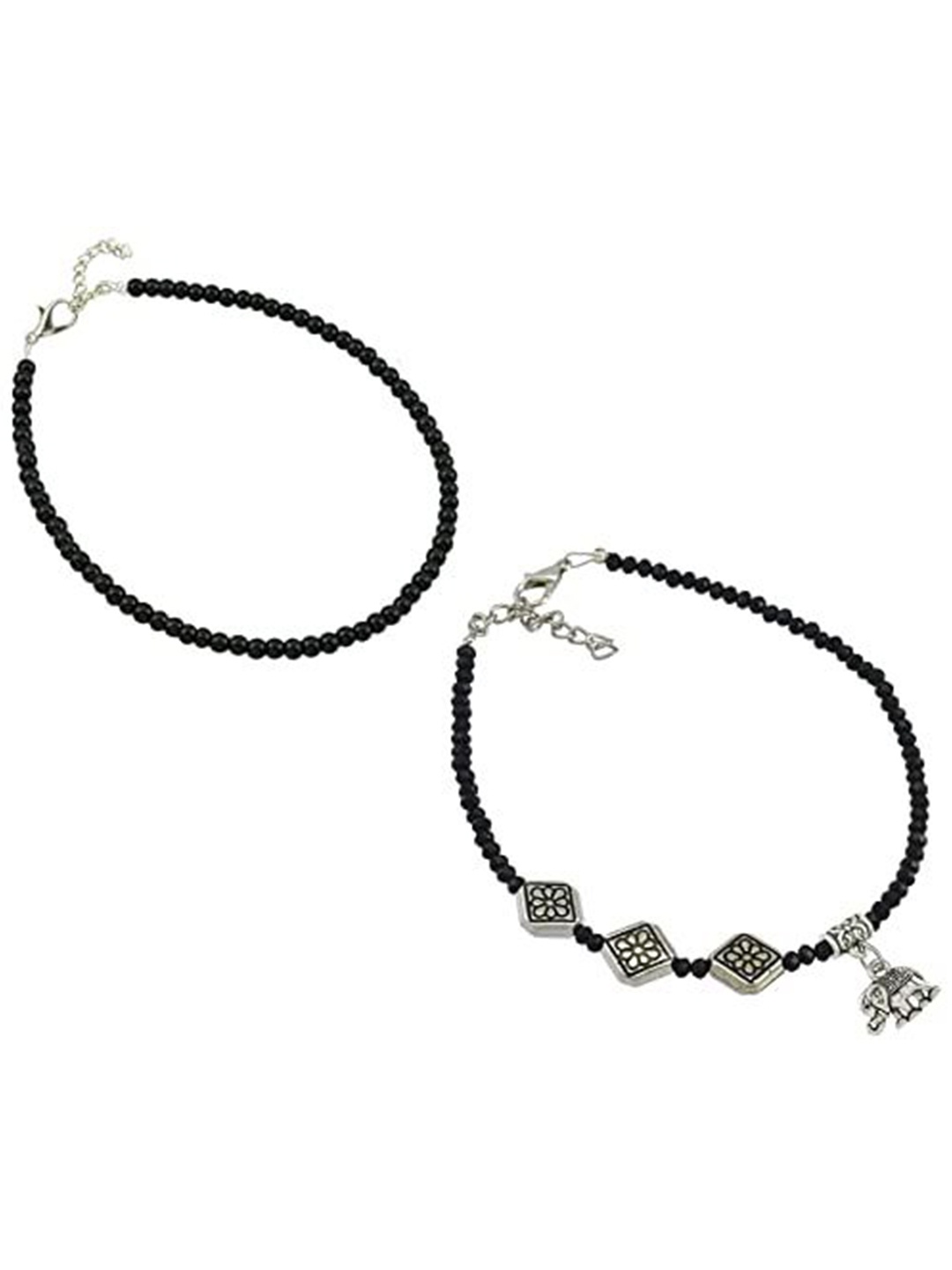 

HIGH TRENDZ Set of 2 Beaded Anklet, Black