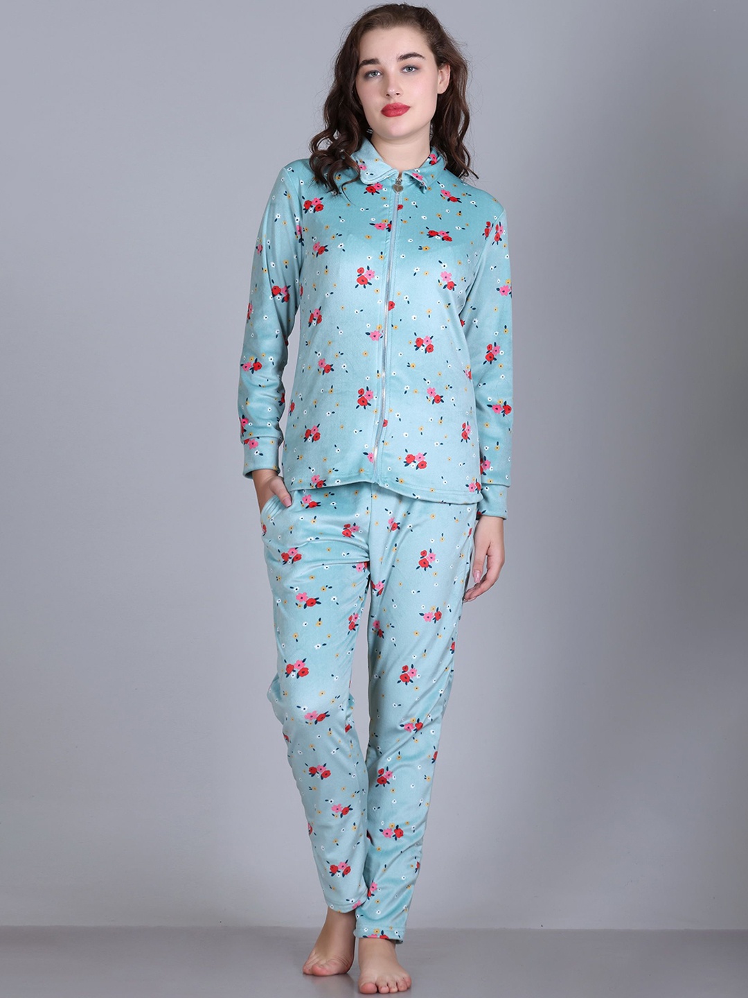 

CUSHYBEE Women Printed Night suit, Sea green