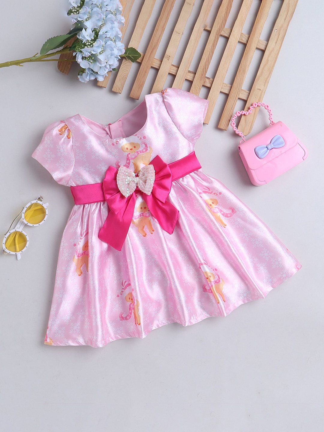 

MANY FROCKS & Satin Bow Detail Fit & Flare Dress, Pink