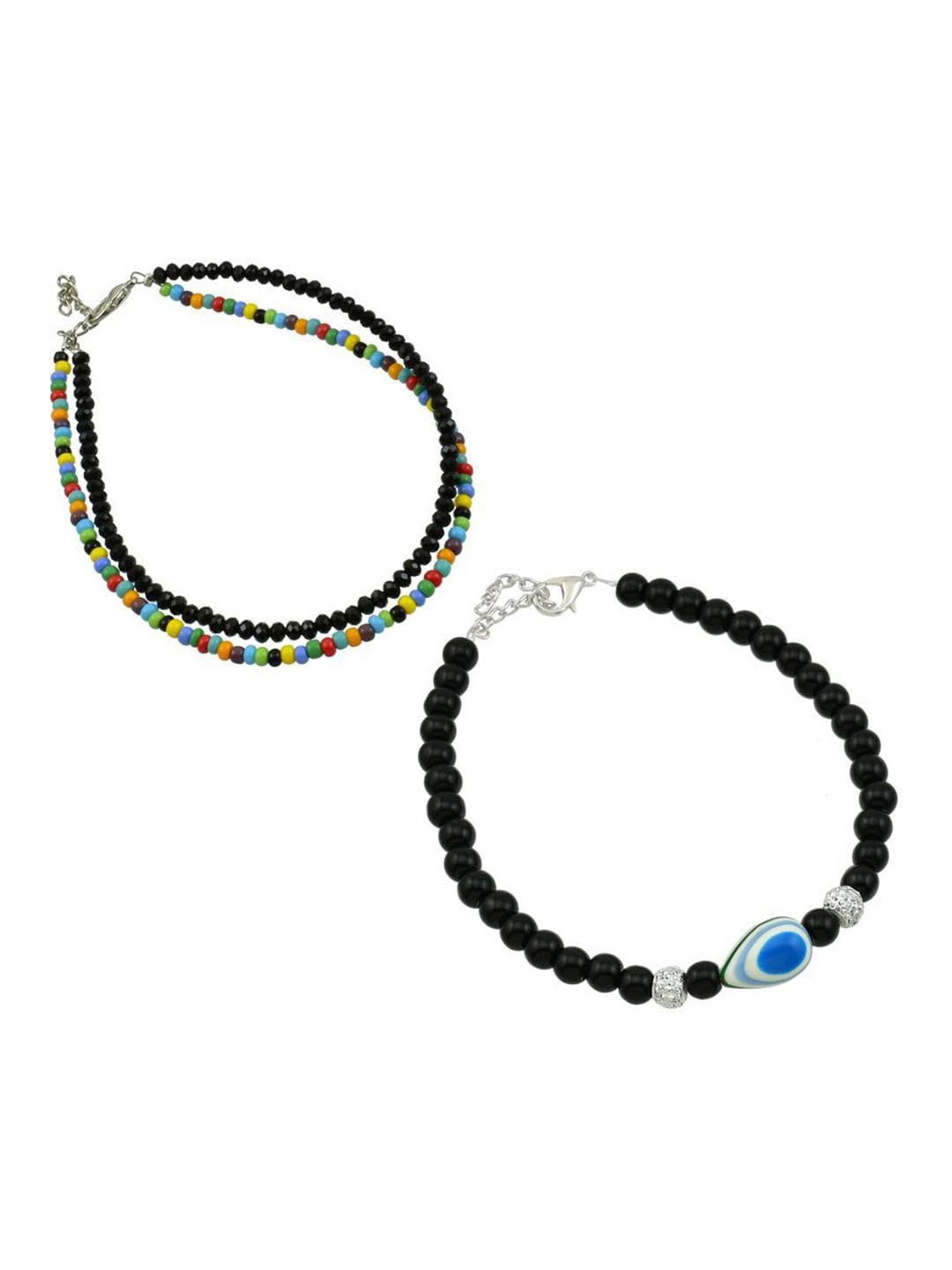 

HIGH TRENDZ Pack Of 2 Beaded Single Leg Anklets, Silver