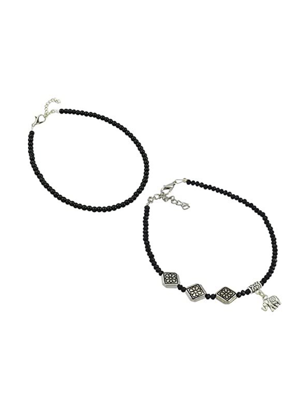 

HIGH TRENDZ Set Of 2 Beaded Single Leg Anklets, Silver