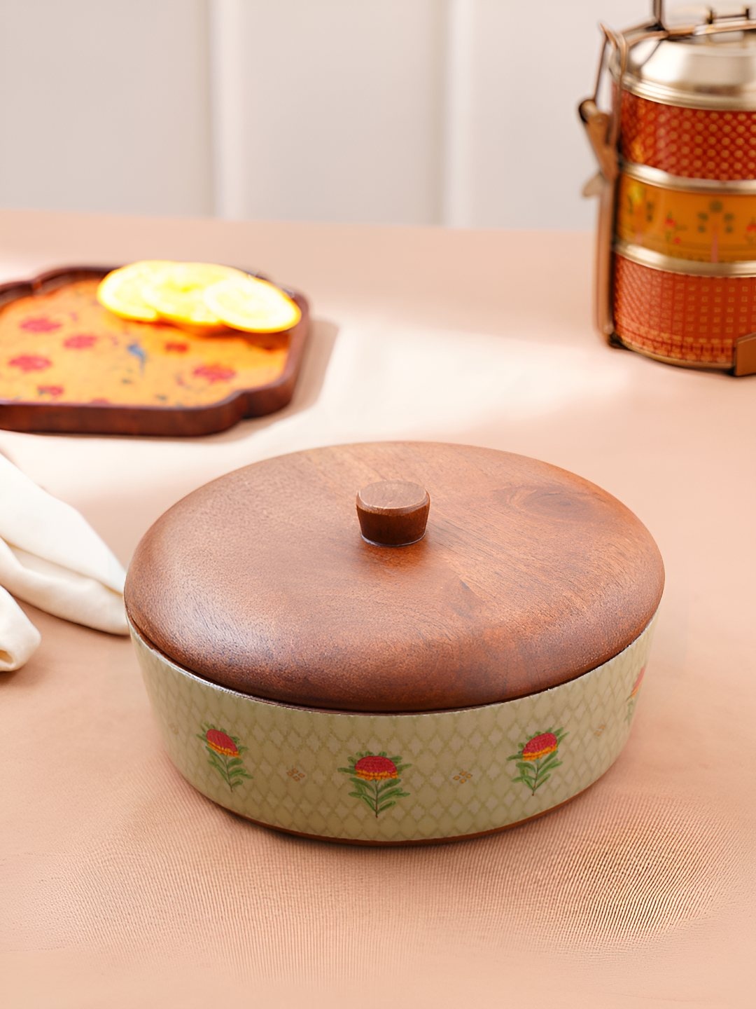 

JAYPORE Green 2024 Wood 1 Pieces Dishwasher Safe Roti Box