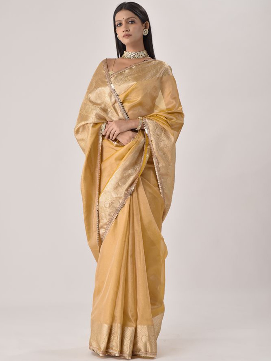 

sutra attire Zari Tissue Banarasi Saree, Mustard