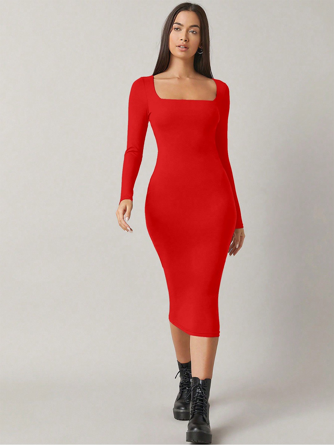 

The Roadster Lifestyle Co Square Neck Bodycon Dress, Red