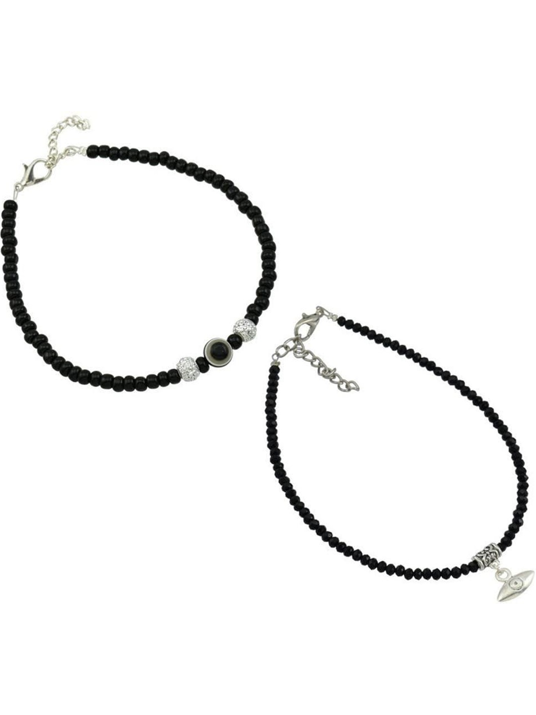 

HIGH TRENDZ Pack of 2 Single Leg Beads Alloy Anklet, Black