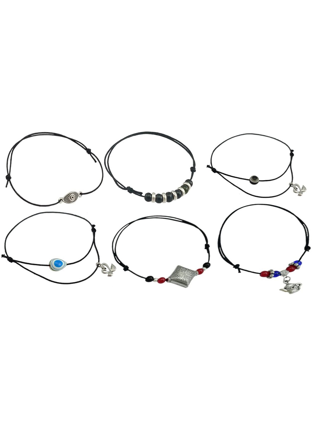 

HIGH TRENDZ Pack Of 6 Single Leg Beads Anklet, Silver