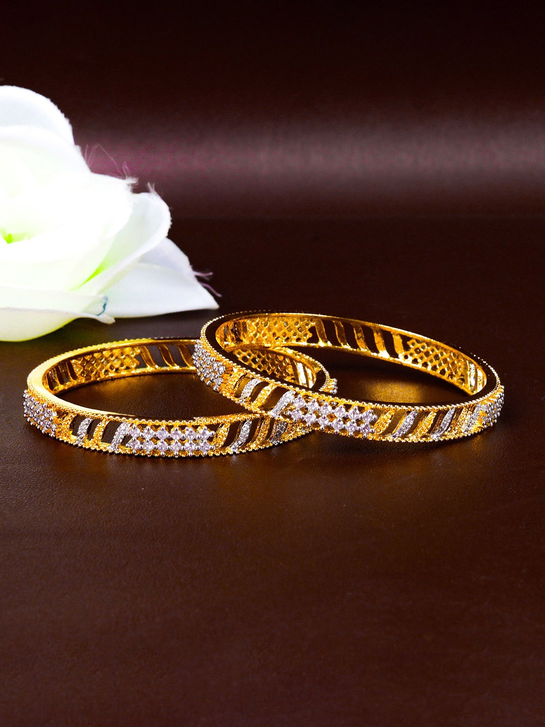 

Zevarly Set Of 2 Gold-Plated CZ Studded Bangles