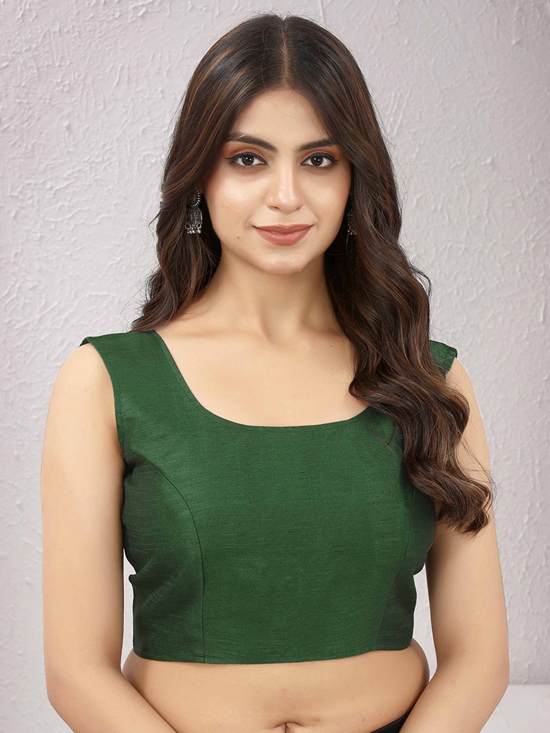 

Globon Impex Silk Round Neck Saree Blouse, Green