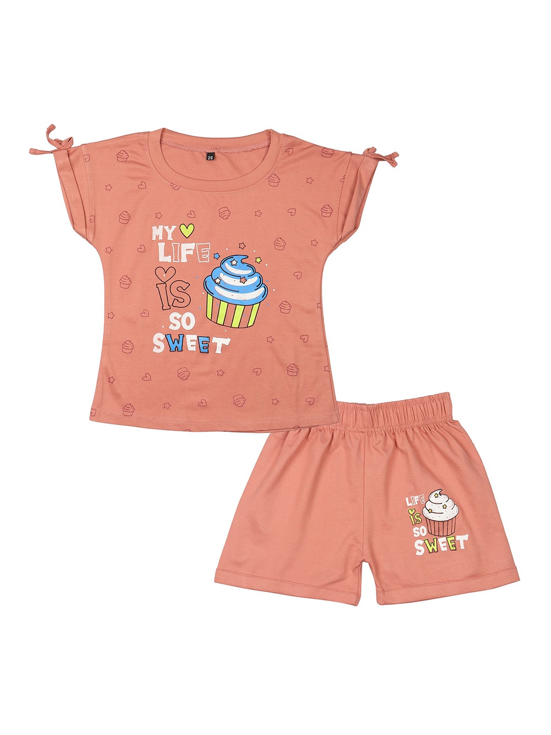 

BAESD Girls Printed Top with Shorts, Peach