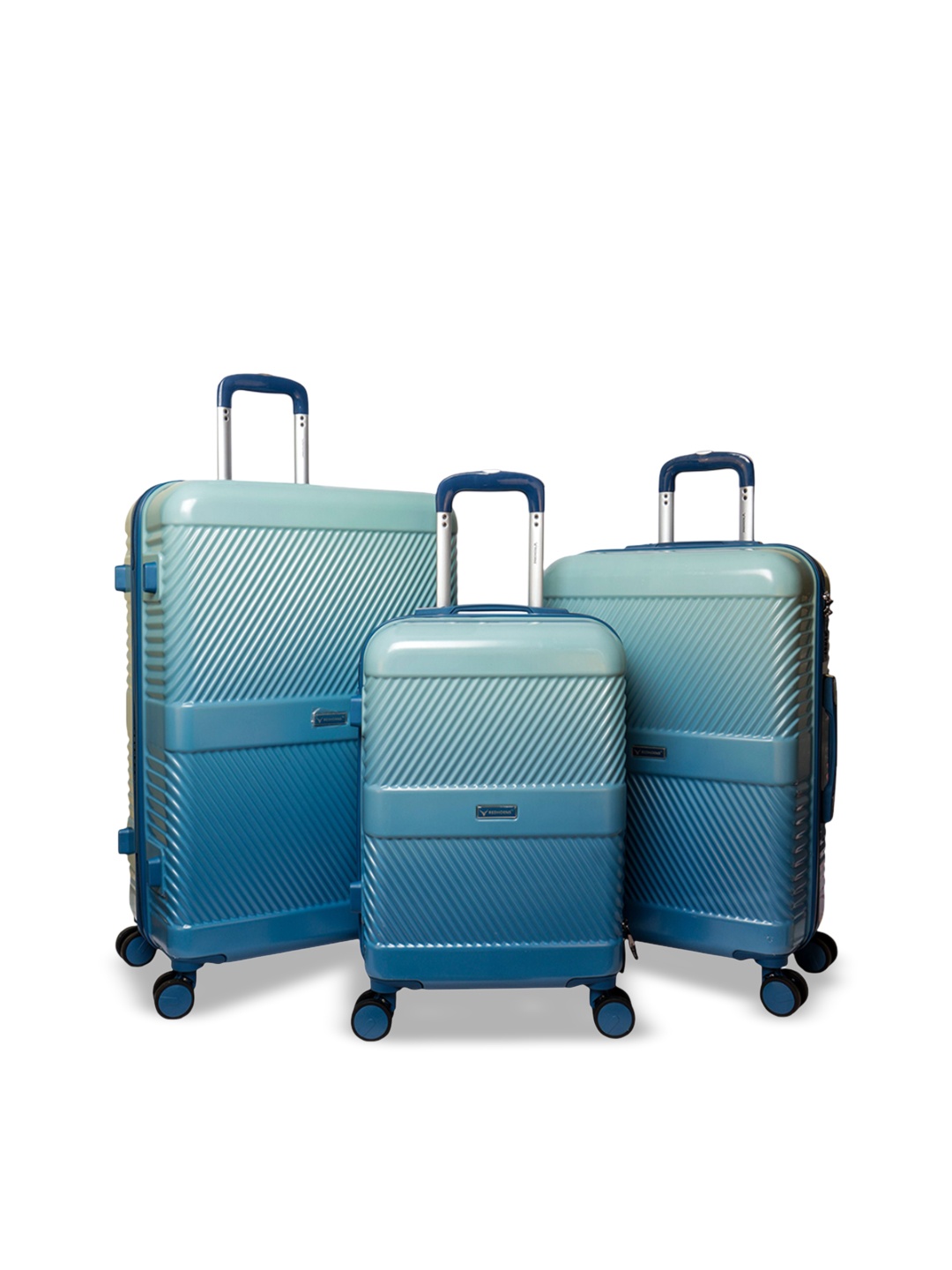 

REDHORNS 3-Pcs Textured Hard-Sided Large, Medium & Cabin Trolley Bag, Blue