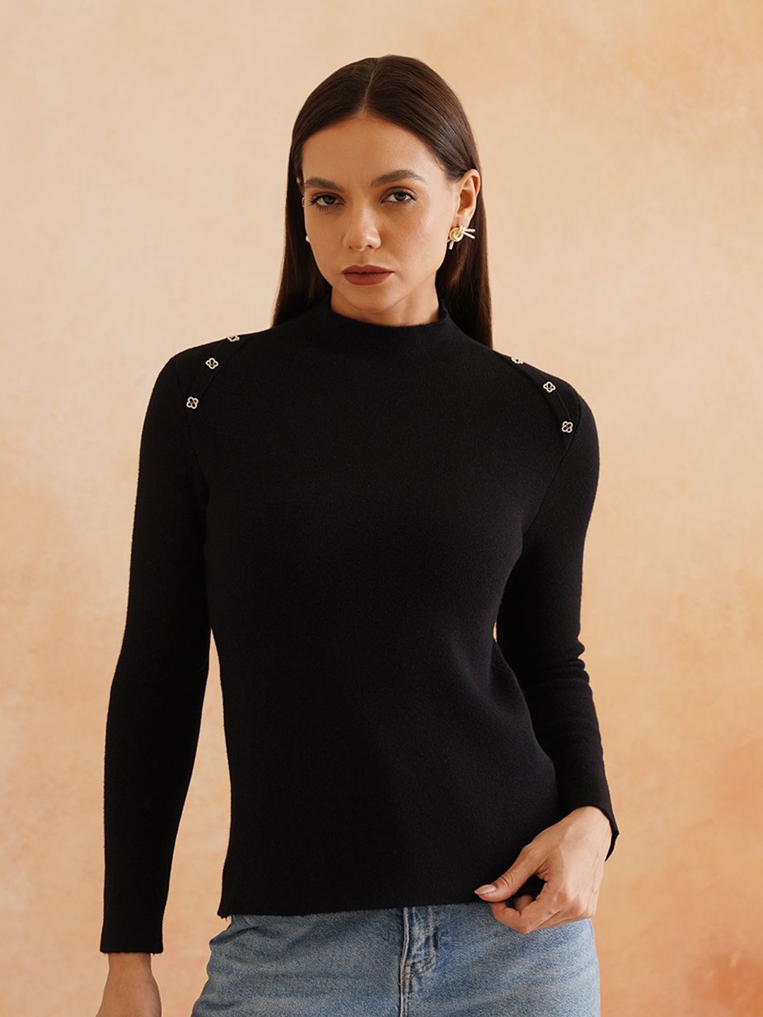 

Beatnik Women Ribbed Pullover, Black