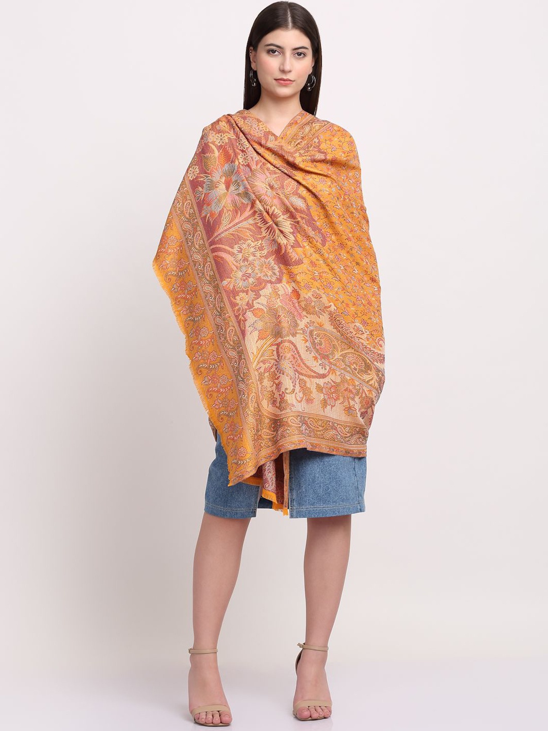 

KRAFT INDIA Women Floral Printed Shawl, Mustard