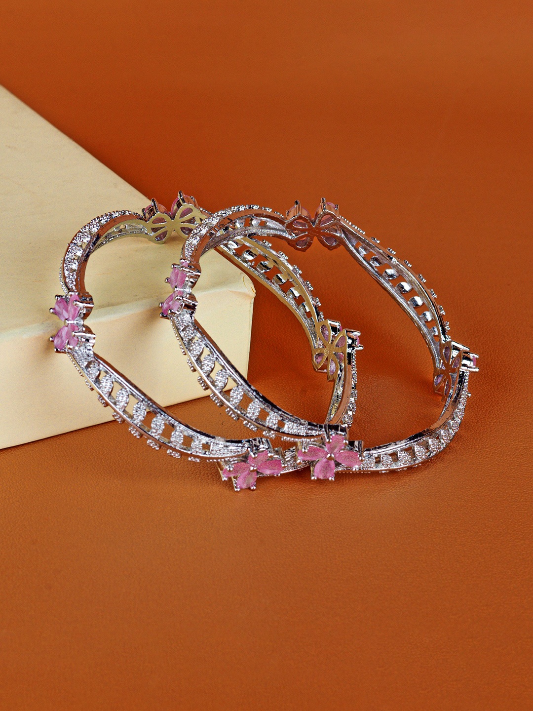 

Zevarly Set Of 2 Silver-Plated CZ Studded Bangles