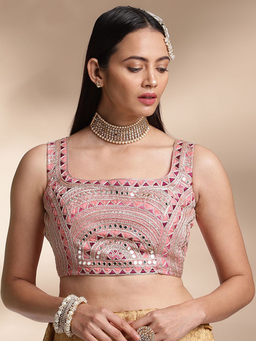 

flaher Embroidered Saree Blouse, Pink