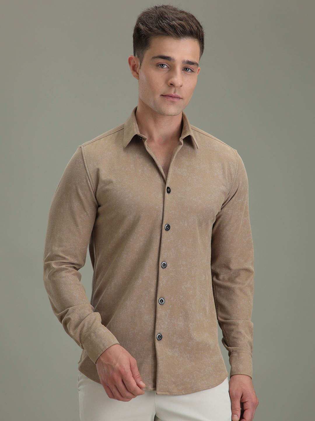

Banana Club Men Full Sleeves Knitted Shirt, Tan