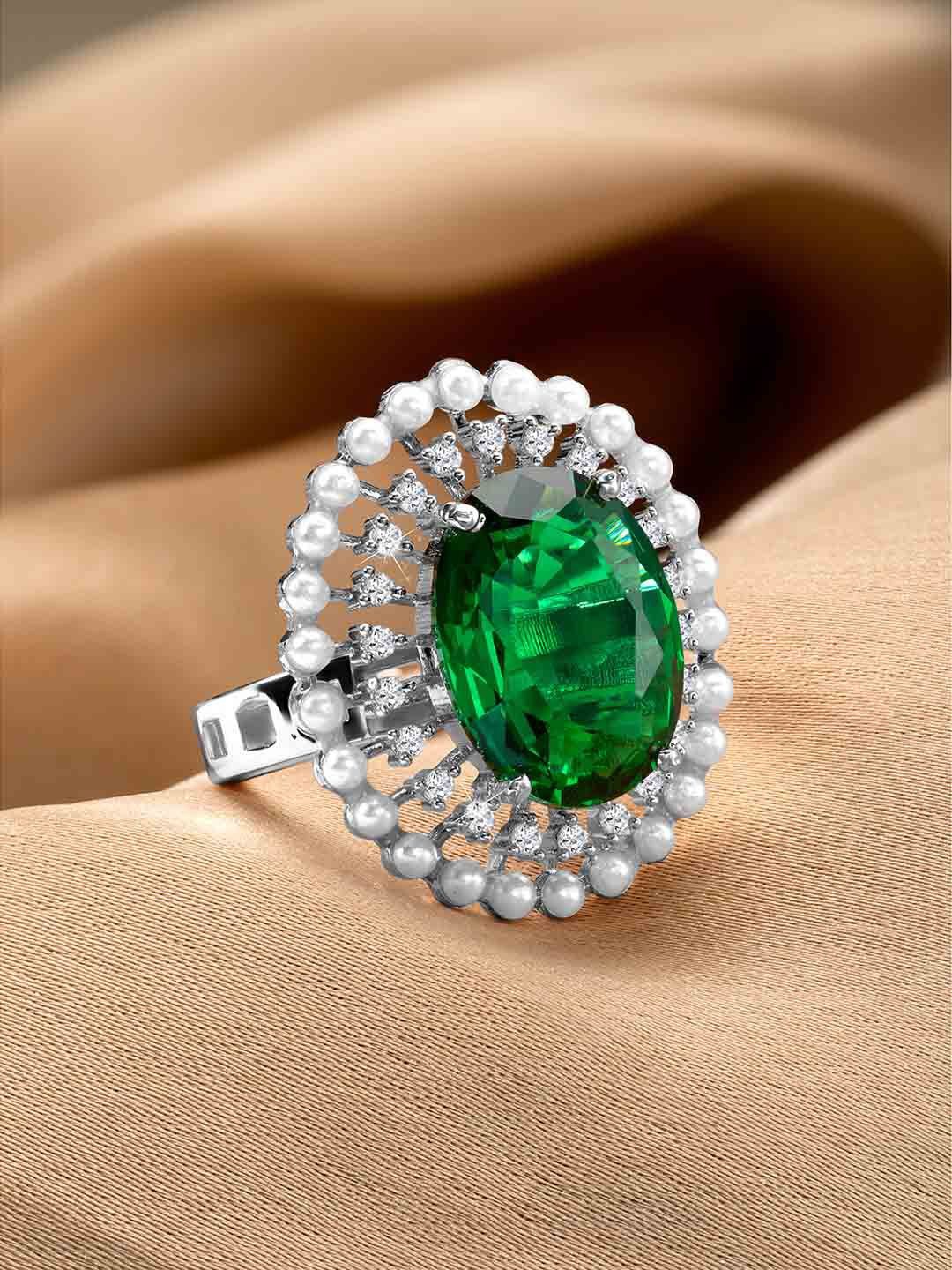 

Peora Silver-Plated CZ-Studded Adjustable Finger Ring