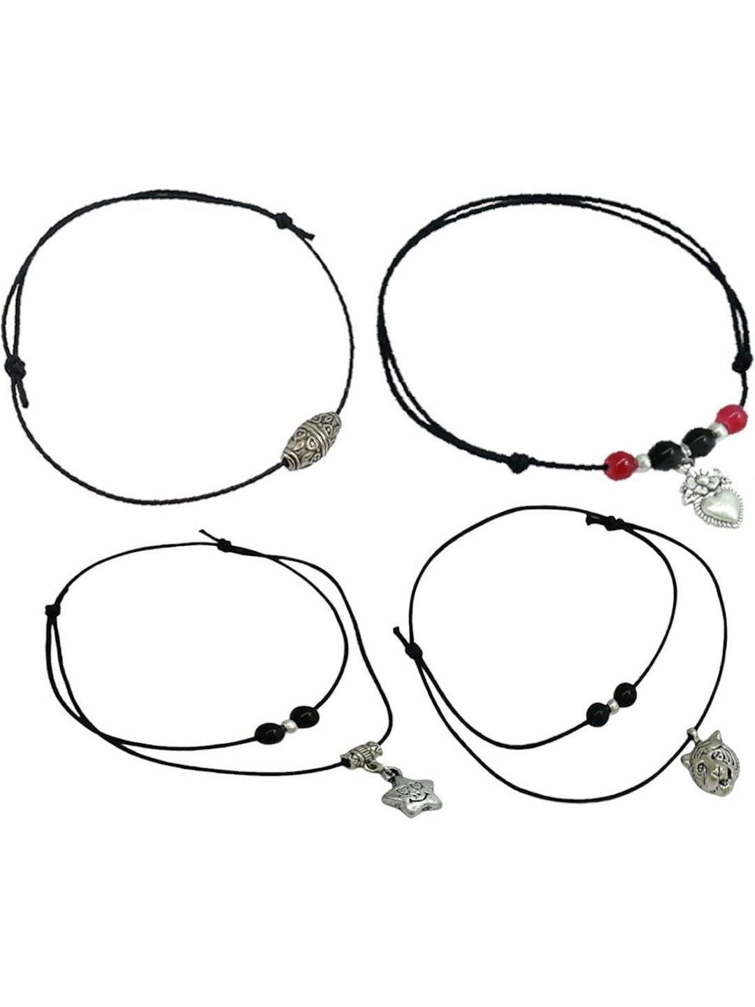 

HIGH TRENDZ Pack Of 4 Single Leg Beads Anklet, Silver