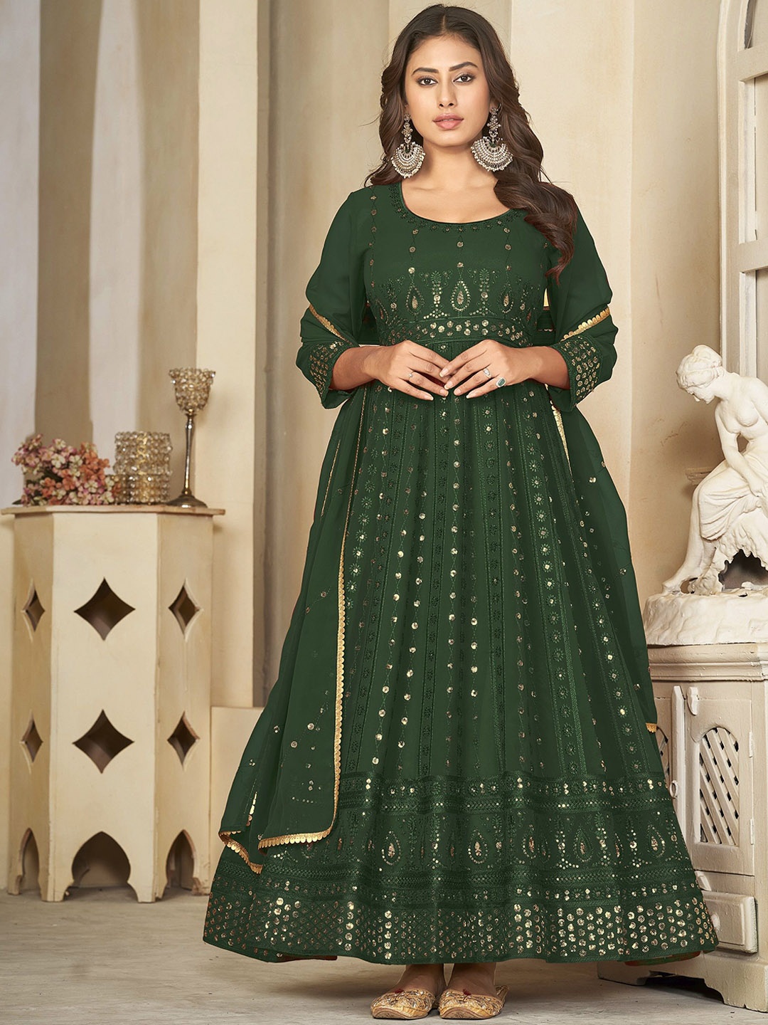 

KALINI Embroidered Semi-Stitched Dress Material, Green