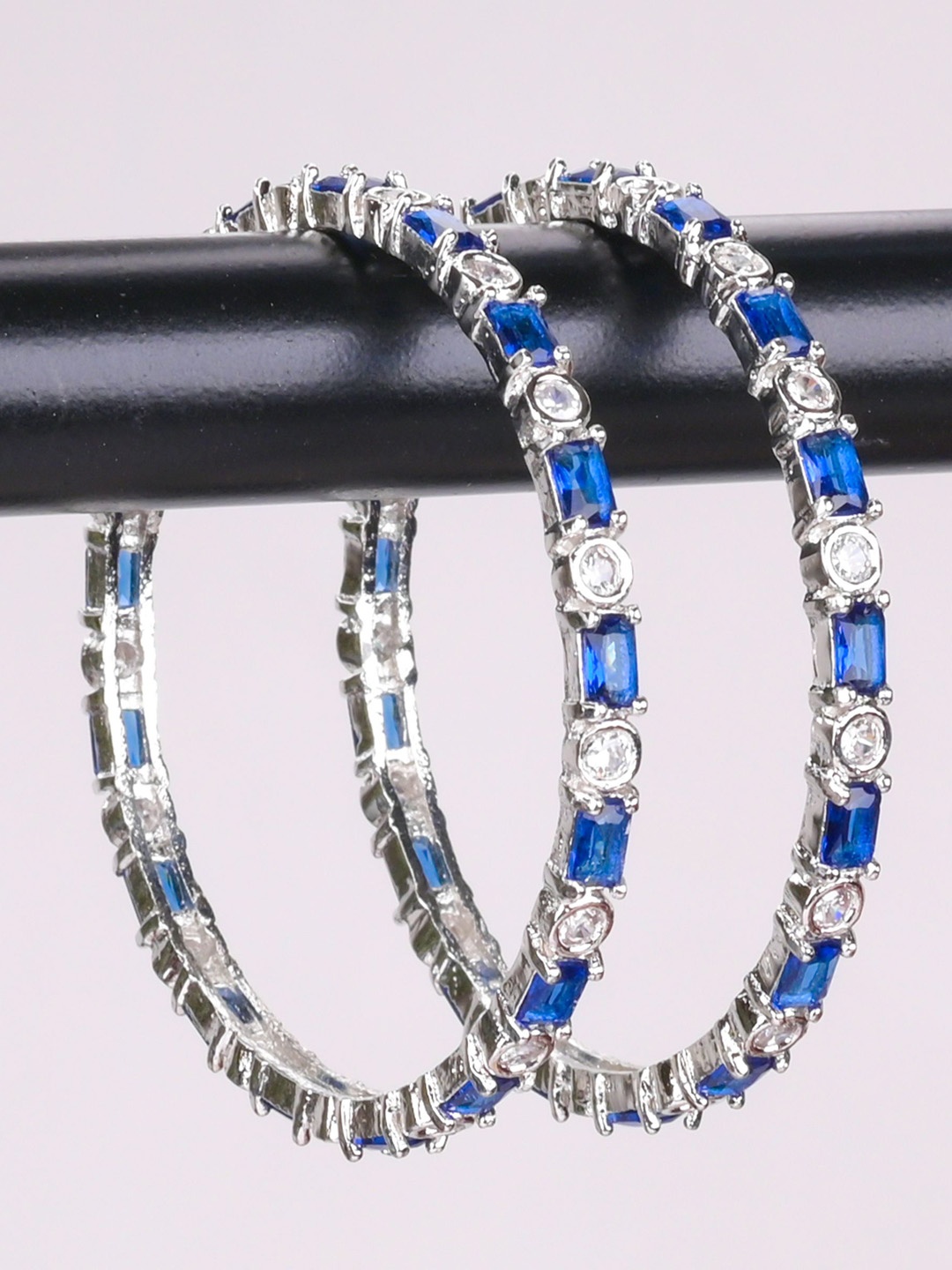 

Zevarly Set Of 2 Silver-Plated CZ Studded Bangles