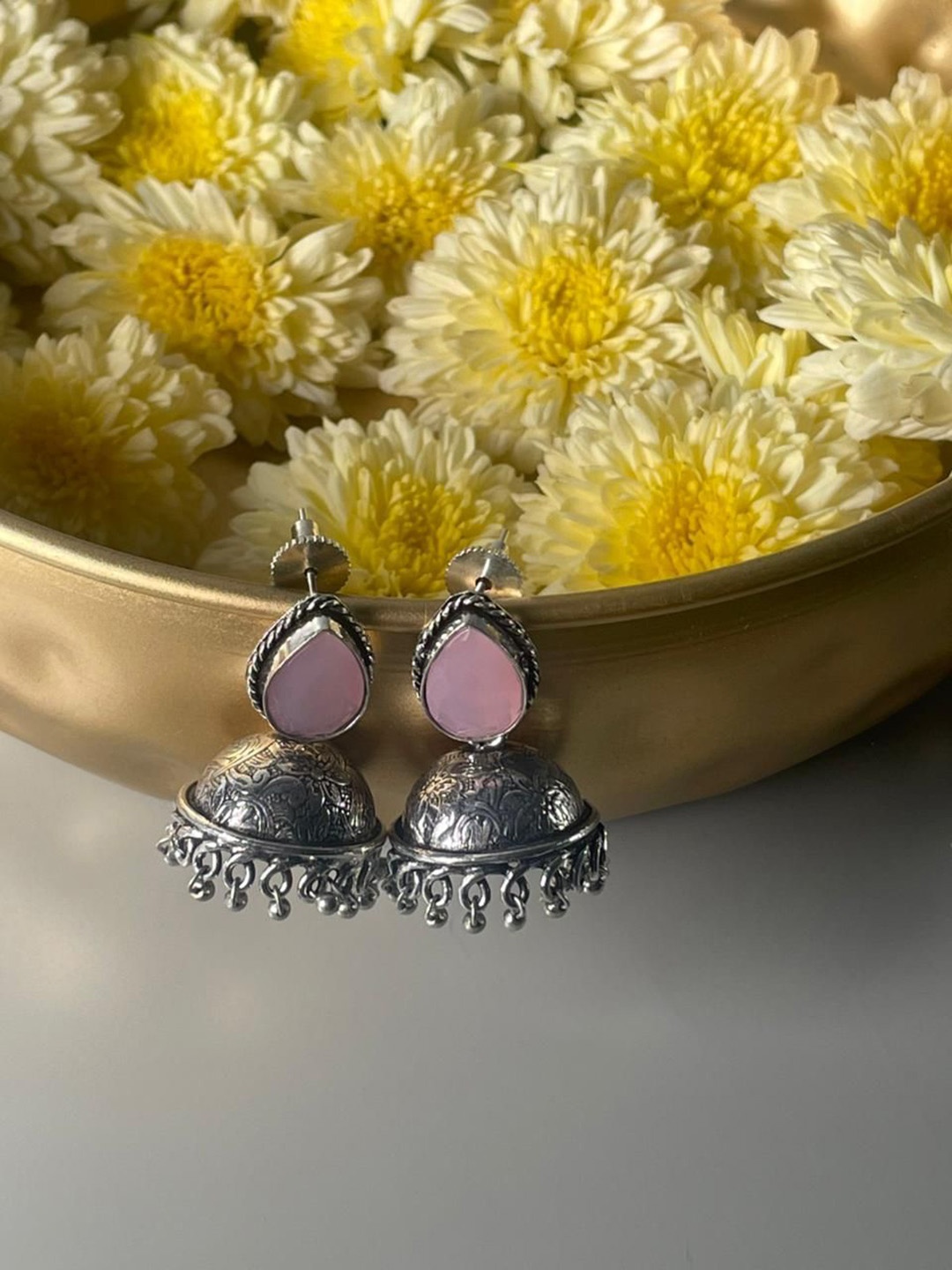 

Niska Contemporary Artificial Stones Studded Jhumkas Earrings, Silver