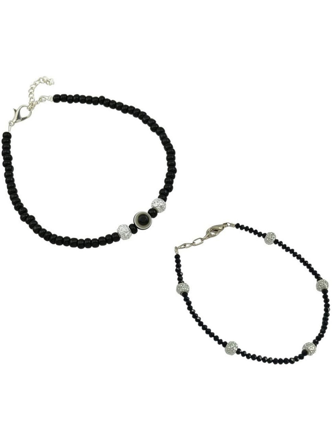 

HIGH TRENDZ Set Of 2 Single Leg Beaded Anklets, Black