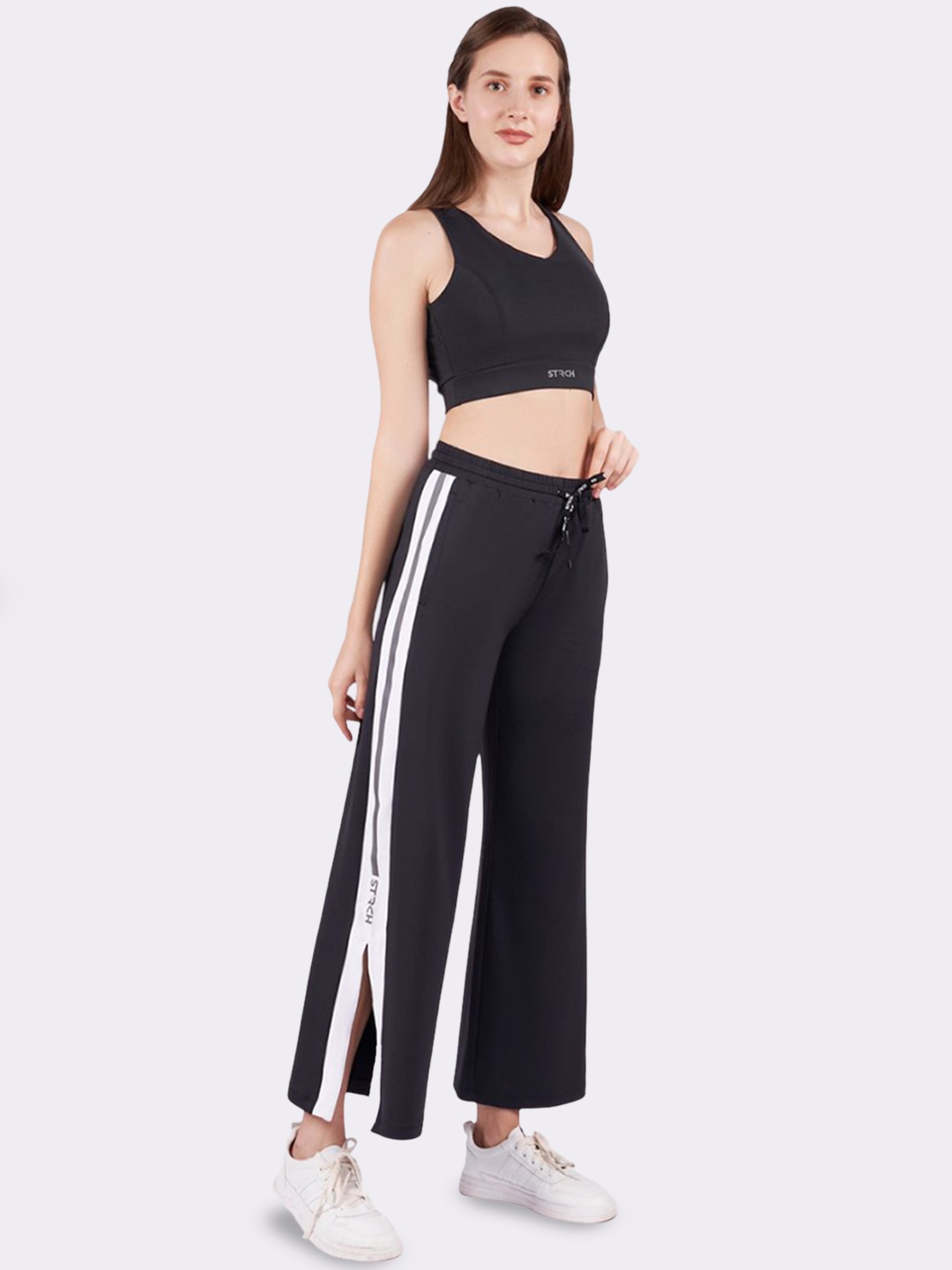 

STRCH Women Anti Odour Mid-Rise Straight-Fit Track Pants, Black