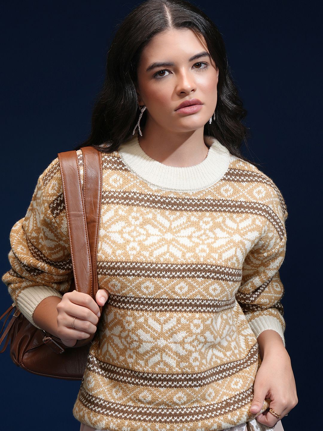 

ESPYR By Tokyo Talkies Women Round Neck Pullover, Beige