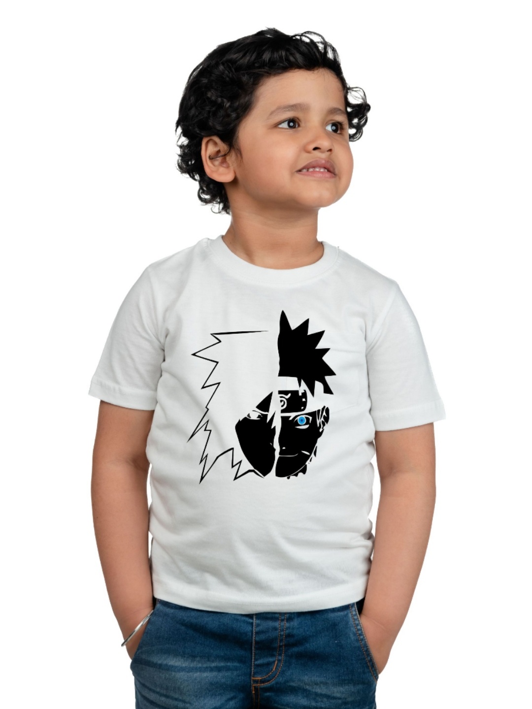 

BAESD Boys Graphic Printed Round Neck Cotton Naruto T-shirt, White