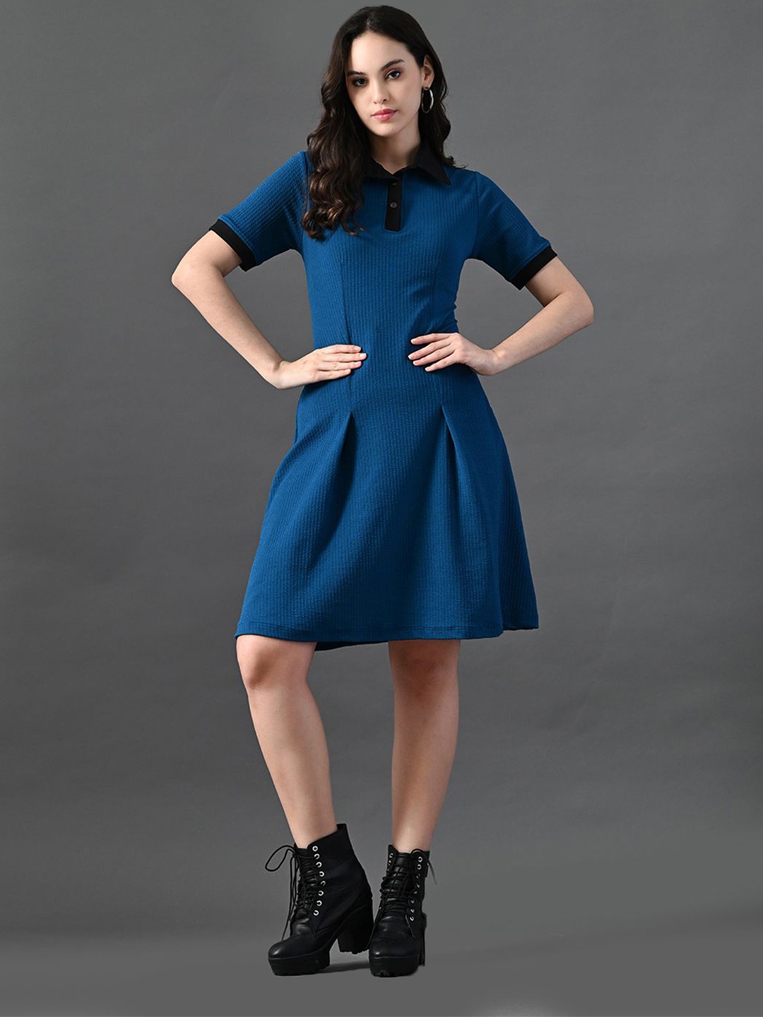 

The Roadster Lifestyle Co Shirt Collar A-Line Dress, Navy blue