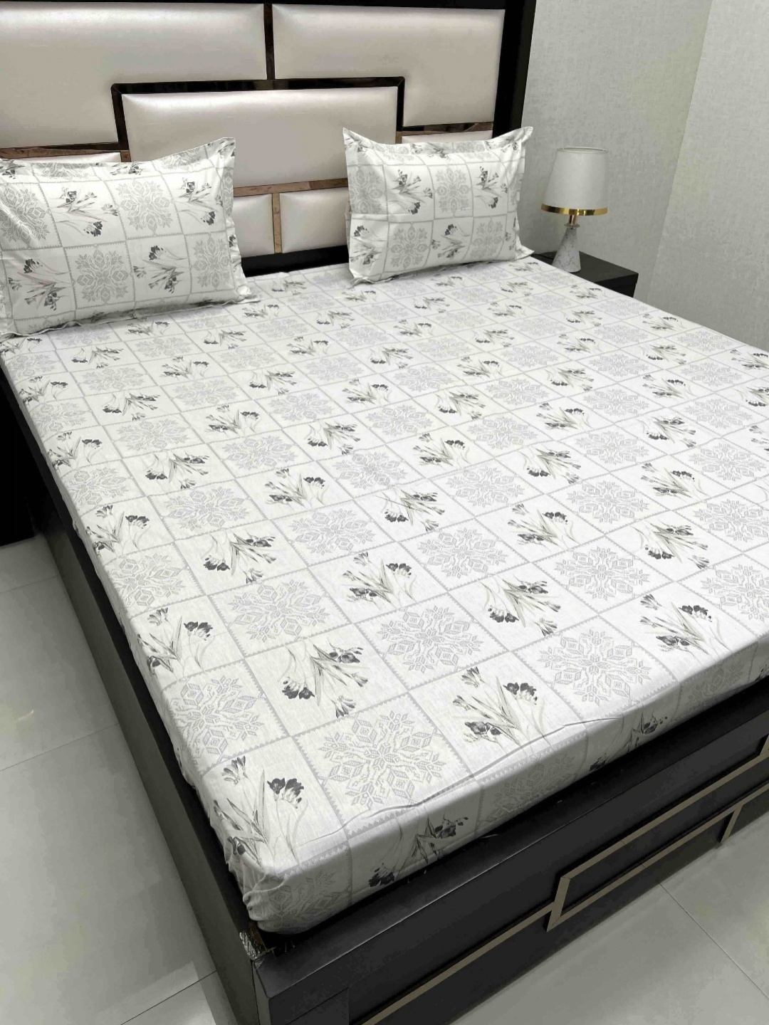 

Pure Decor Mansion White Floral 400 TC Pure Cotton King Bedsheet Set - 2.7 M x 2.7 M