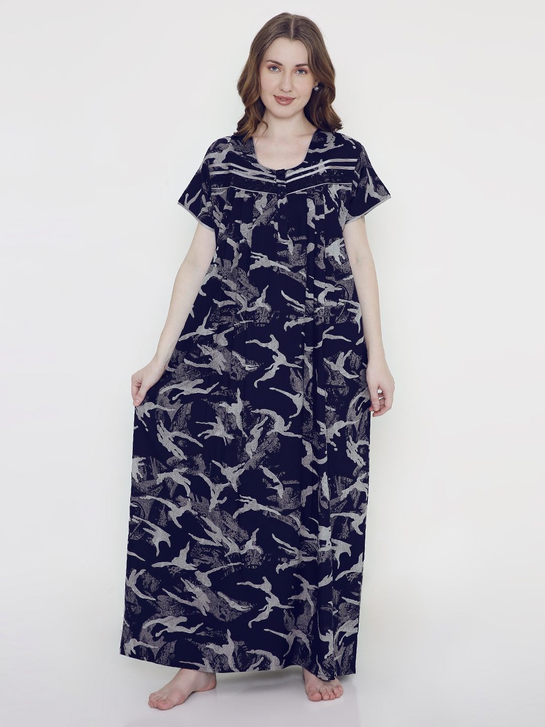 

NIGHTSPREE Printed Maxi Nightdress, Navy blue