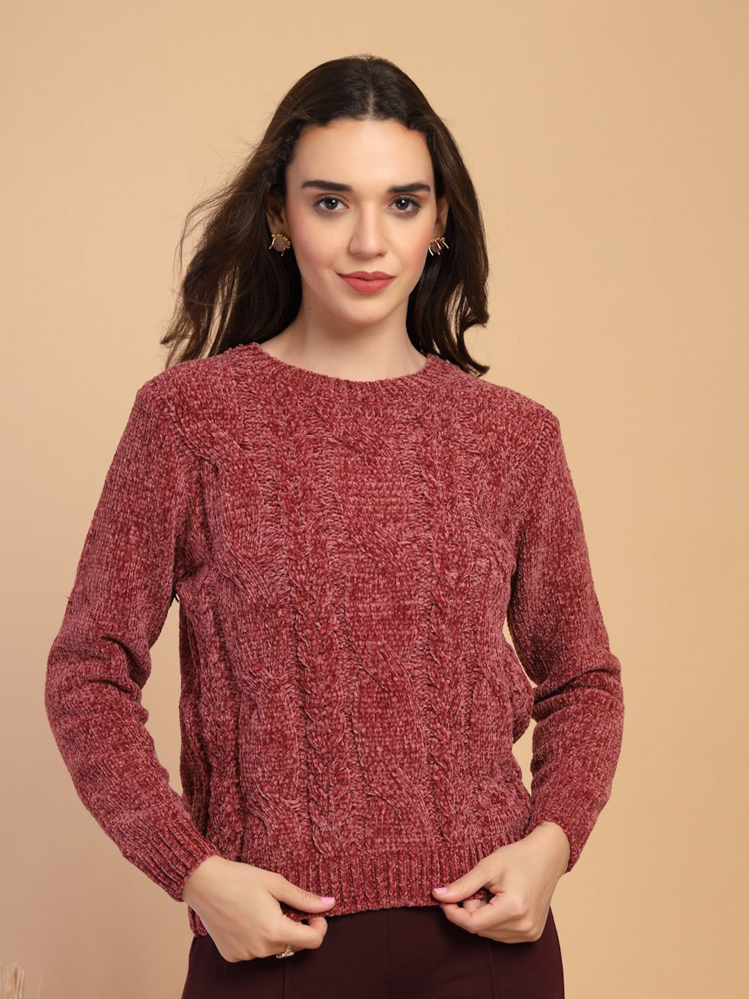 

Gipsy Women Cable Knit Pullover Sweater, Red