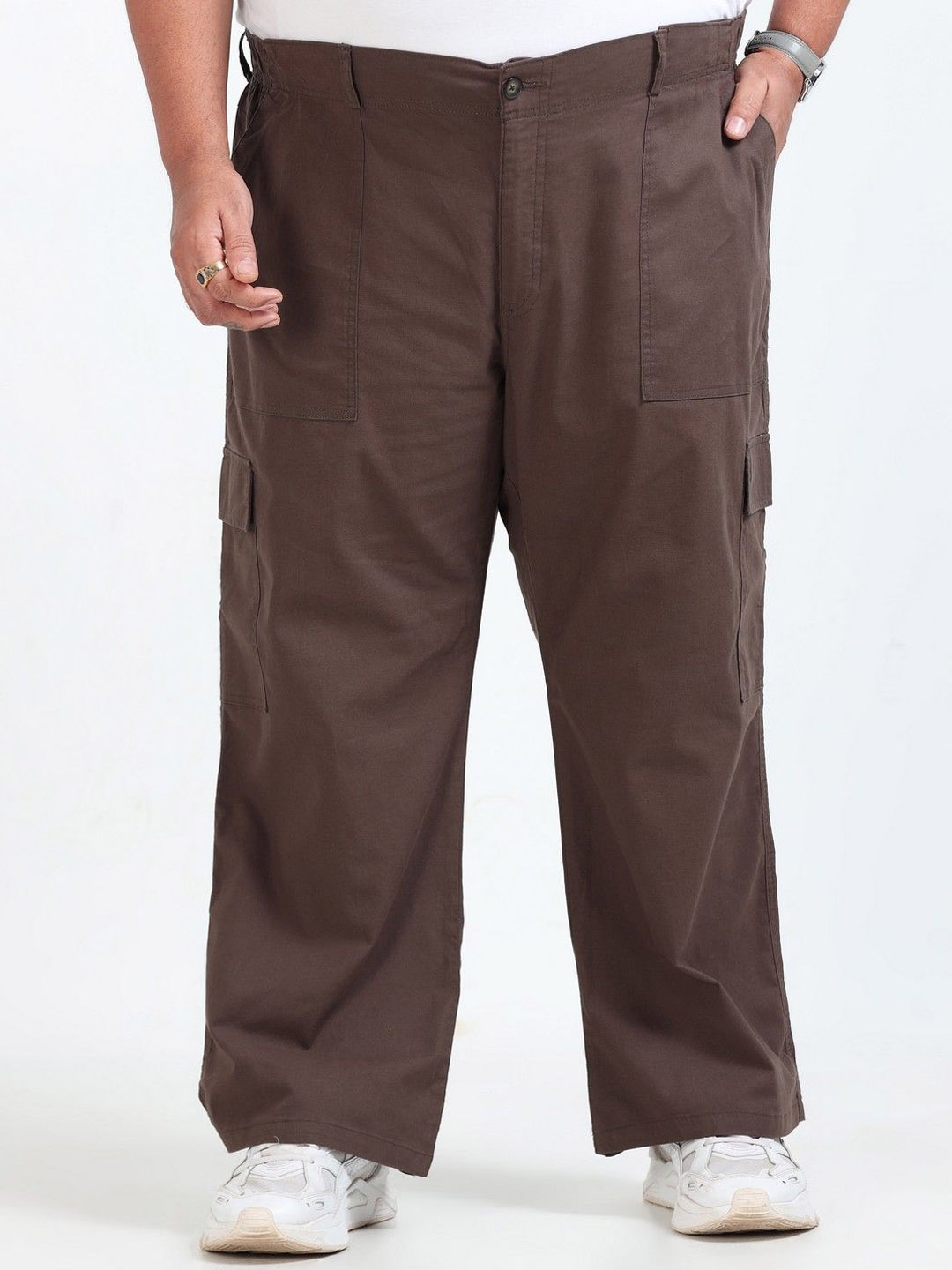 

NEVER NEUD Men Relaxed Loose Fit Curve Cargos Trousers, Brown