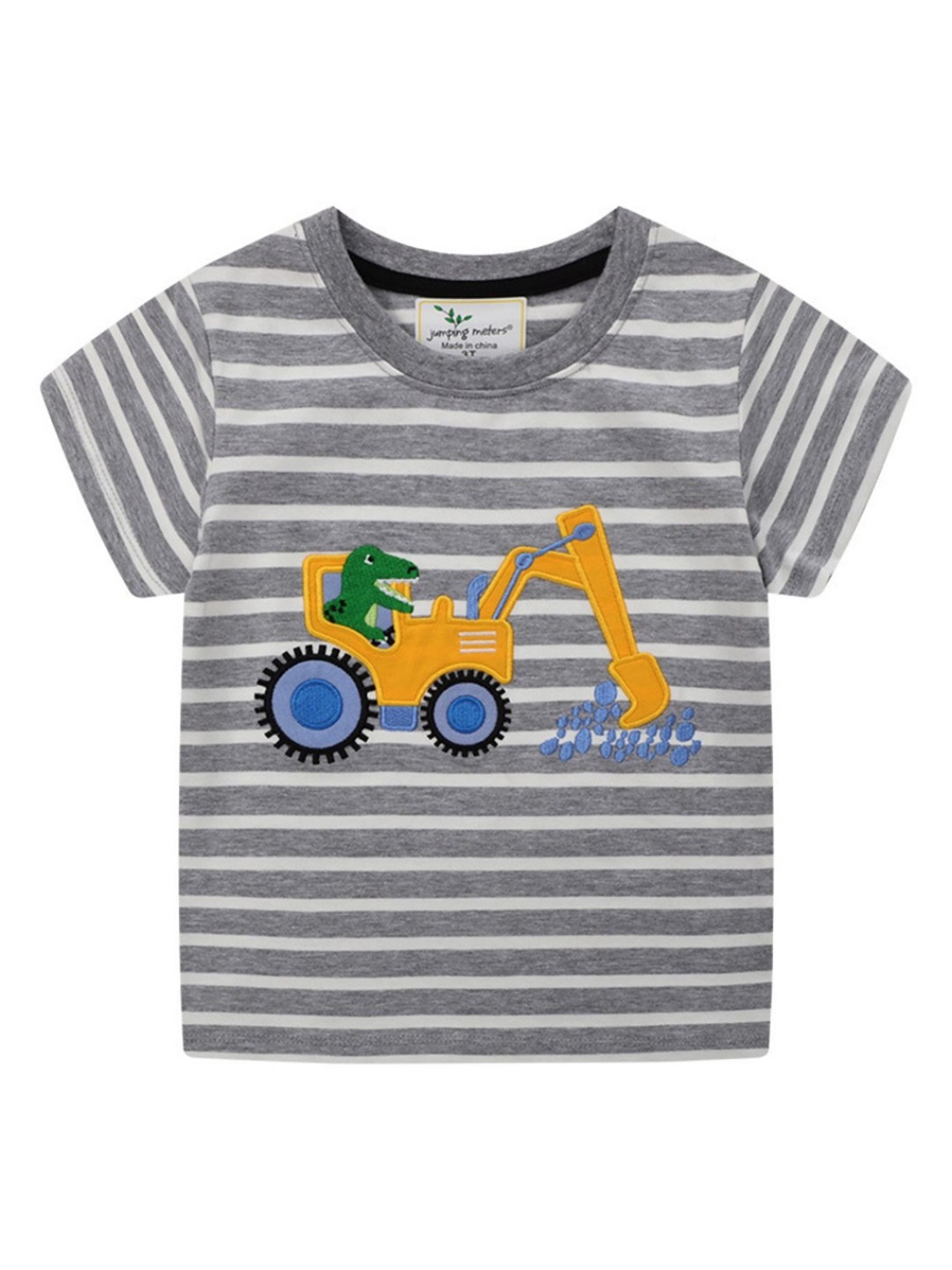 

LULU & SKY Boys Striped Applique T-shirt, Grey