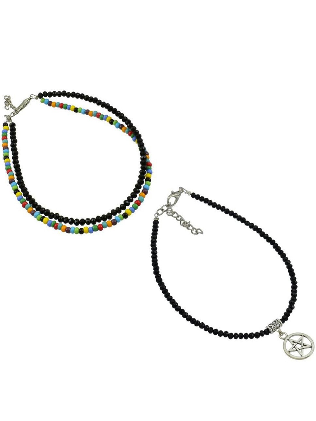 

HIGH TRENDZ Pack Of 2 Single Leg Beads Anklet, Silver