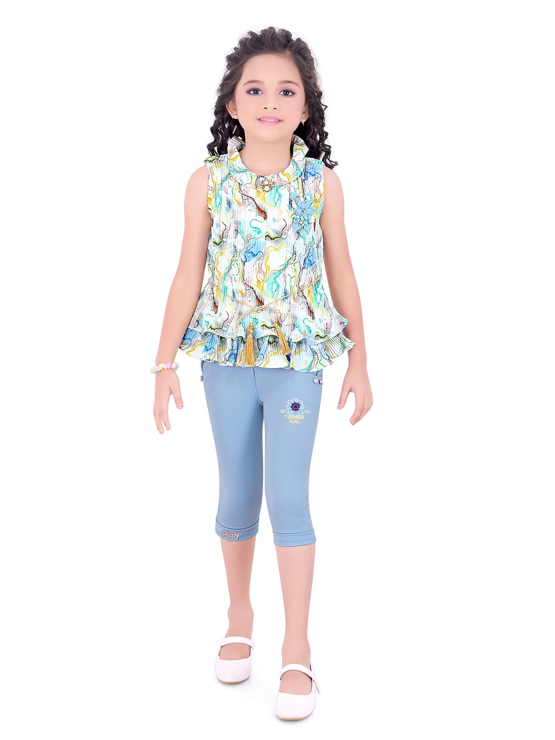 

Arshia Fashions Girls Printed Top with Capris, Blue