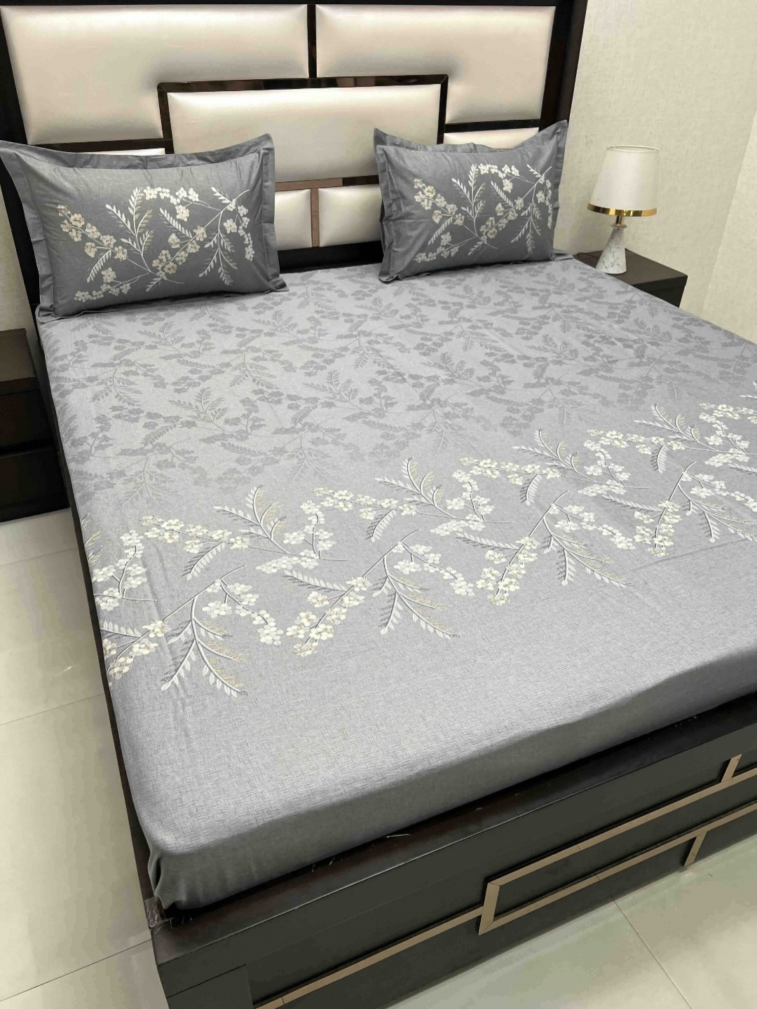 

Pure Decor Grey Floral 250 TC King Bedsheet with 2 Pillow Covers