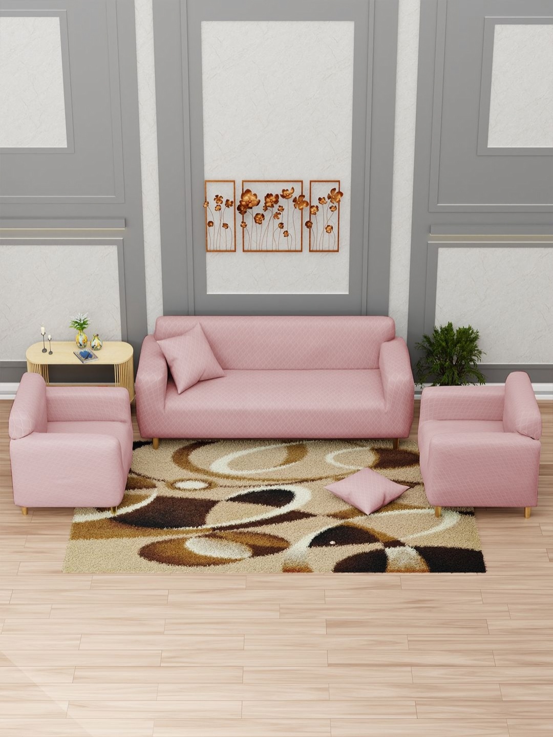 

Myntra Elegant Homes Pink Printed 5 Pieces 5-Seater Sofa Cover With Arms