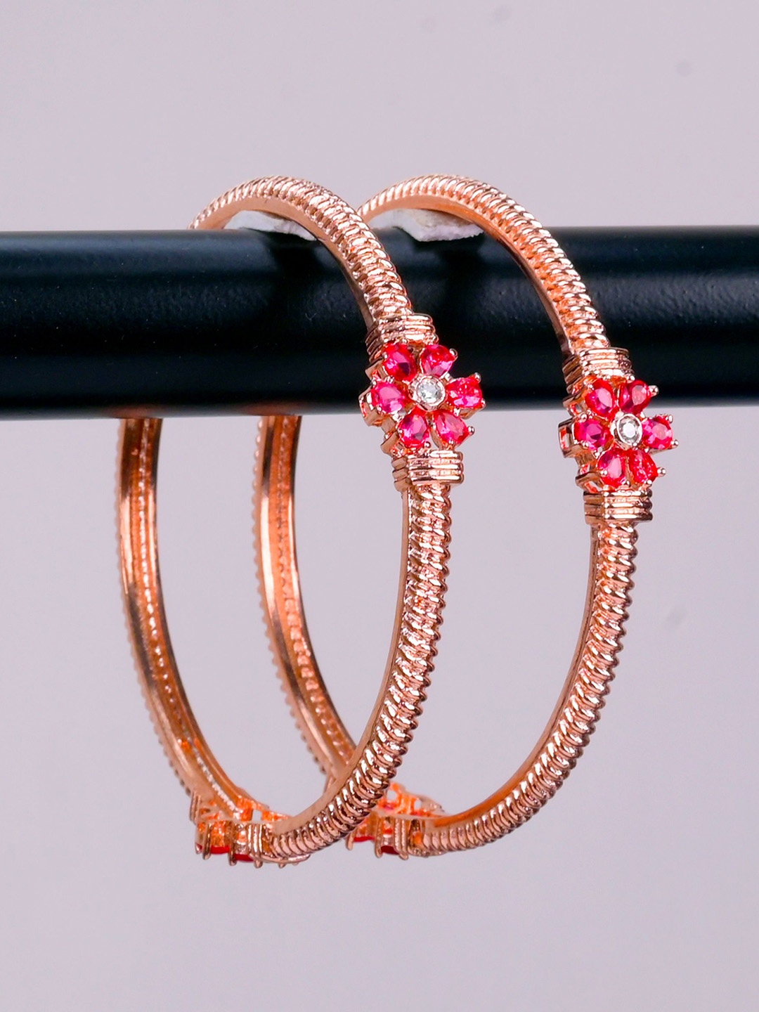 

Zevarly Set Of 2 Rose Gold-Plated CZ Studded Bangles