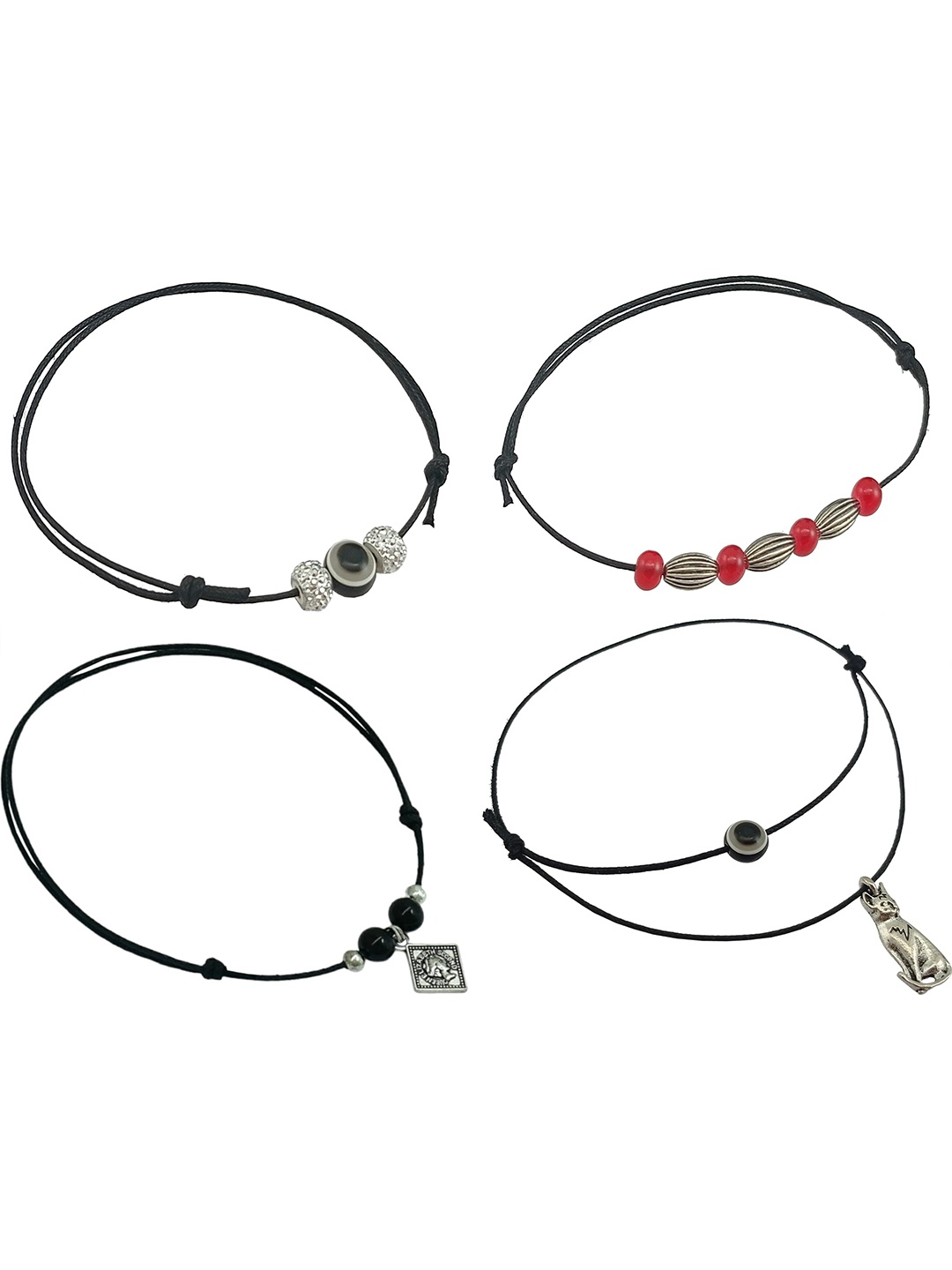 

HIGH TRENDZ Pack Of 4 Beaded Single Leg Anklets, Black