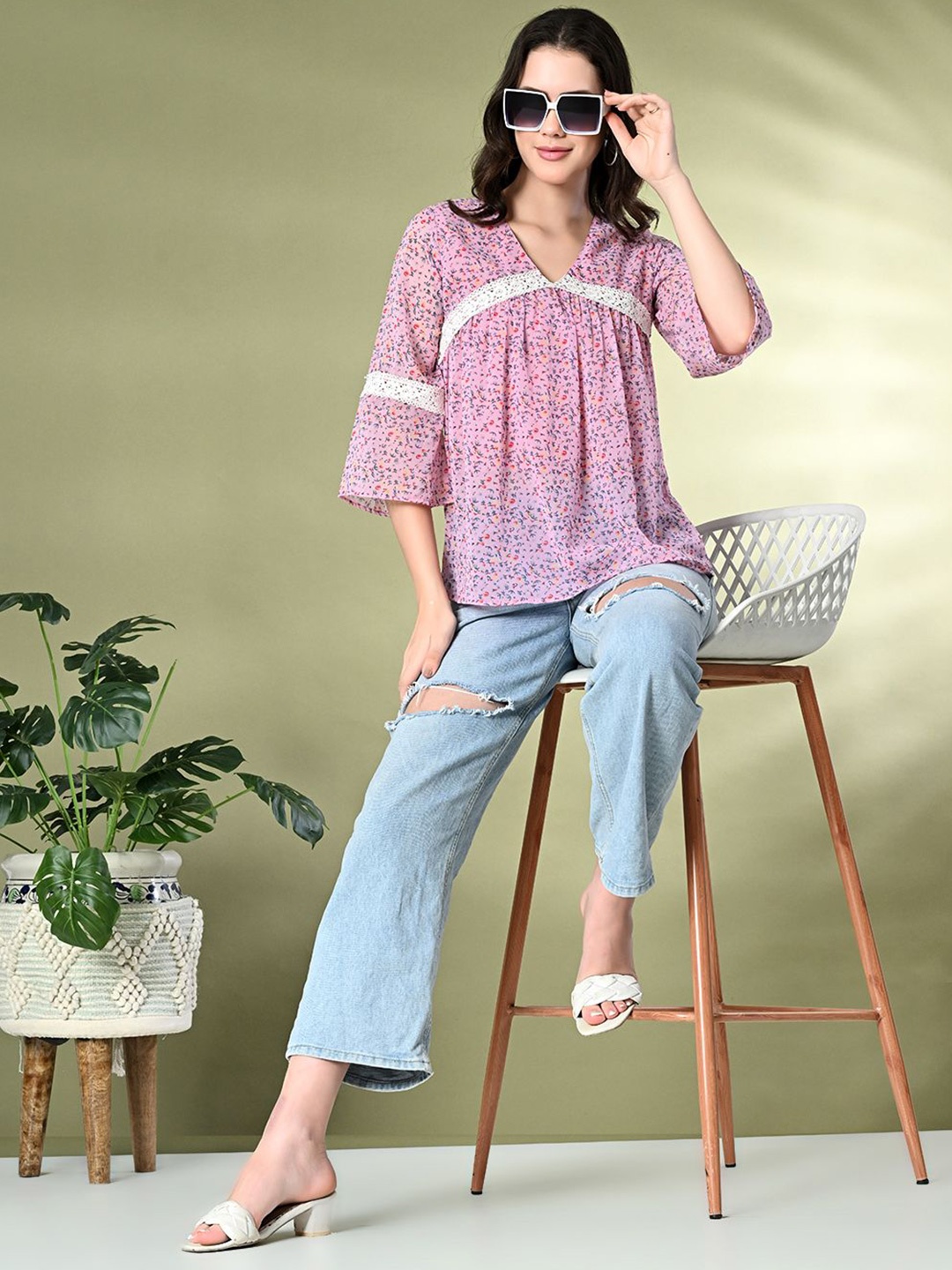 

The Roadster Lifestyle Co Printed A-Line Top, Pink