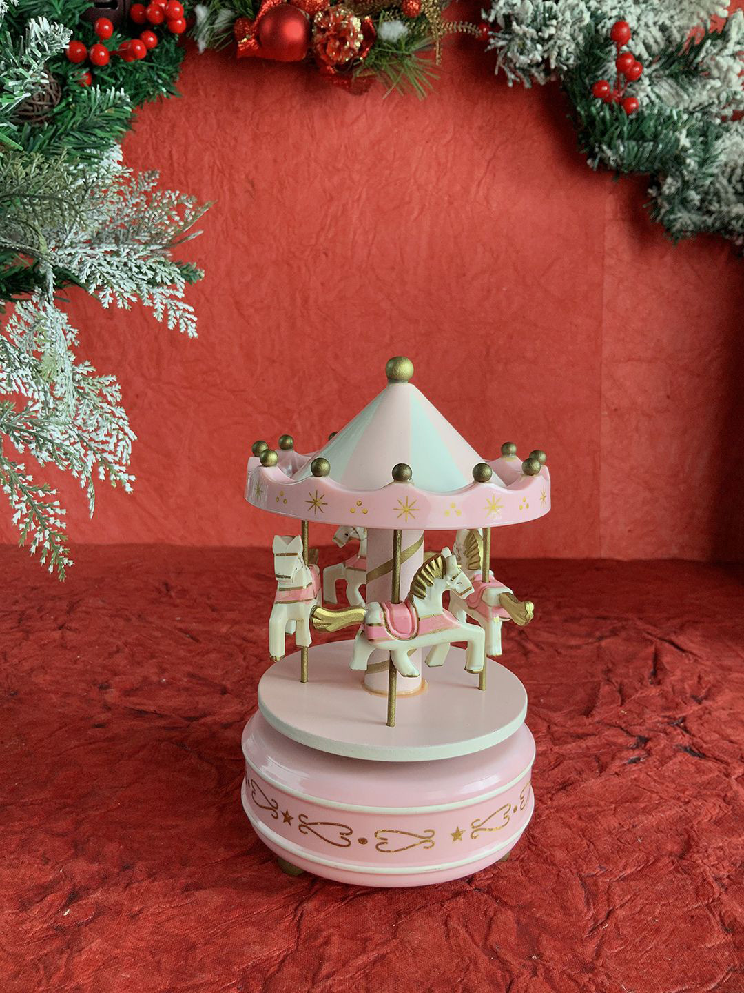 

Little Surprise Box LLP Pink Rotating Carousel Wind up Musical Box