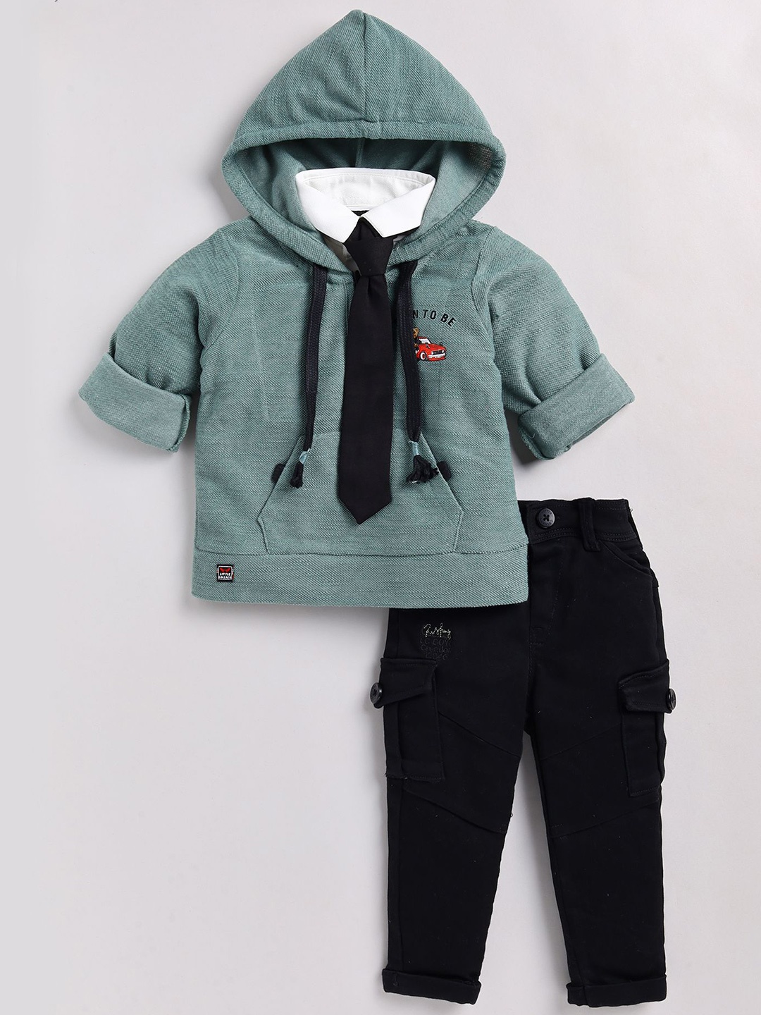 

LITTLE COLLARS Boys Shirt with Trousers, Green