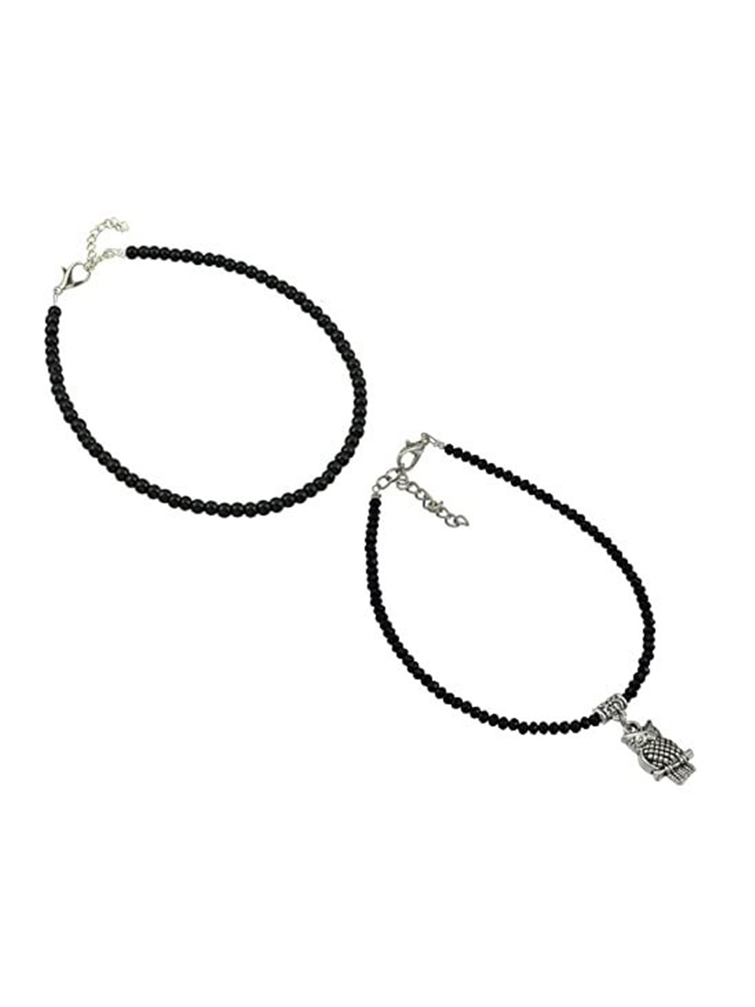 

High Trendz Pack of 2 Single Leg Thread Anklet with Charm, Black