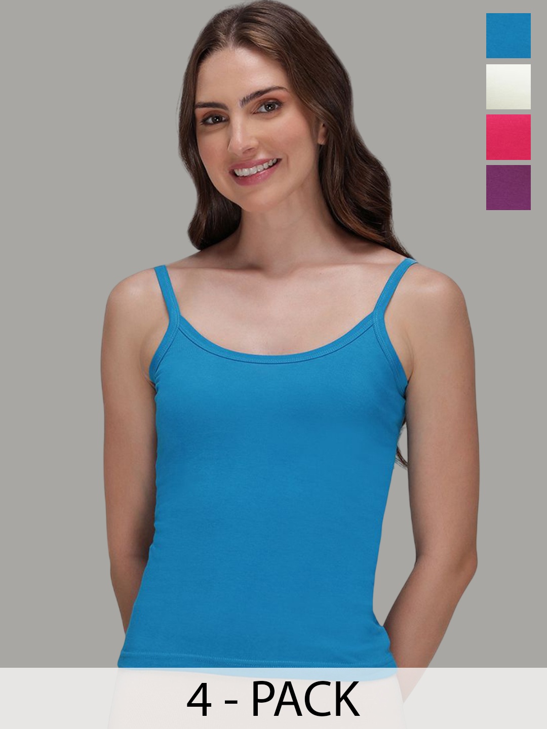 

AMUL COMFY Women Pack Of 4 Non-Padded Pure Cotton Camisoles, Blue