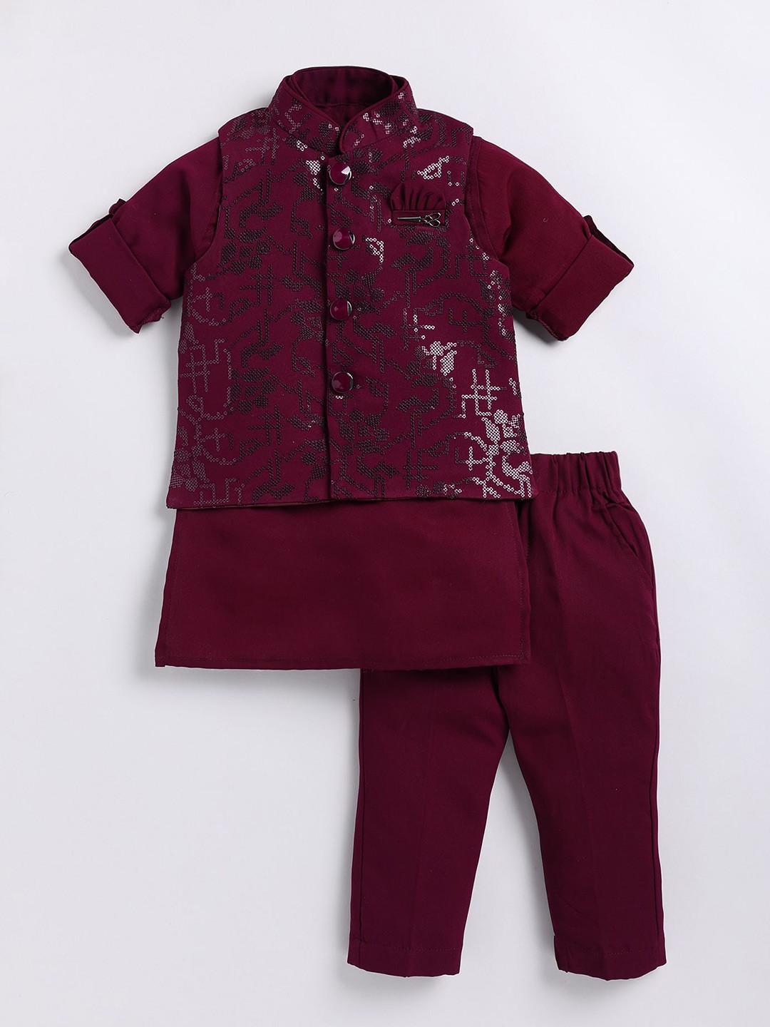 

LITTLE COLLARS Boys Embroidered Kurta Set, Red